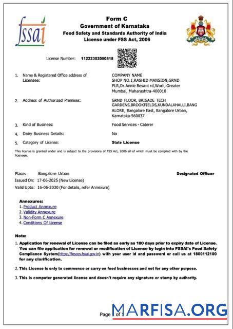 Printable India Karnataka trading license Word and PDF template